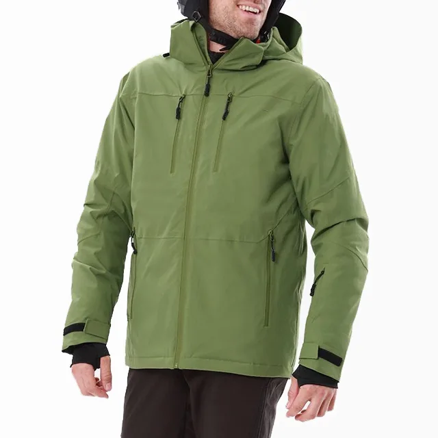 Men's Technical Ski Jacket — Green — Green — worn front view, angled