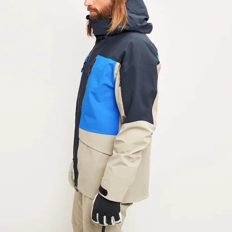 Men's Tri-Colour Ski Jacket — 3 Colourways — Blue & Navy, worn side view