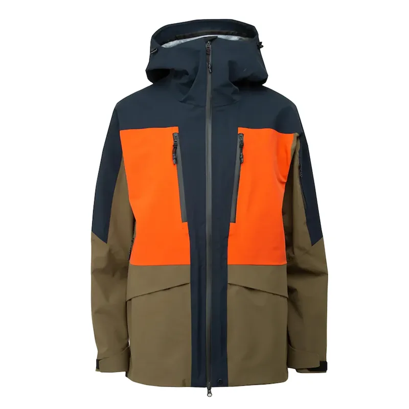 Men's Tri-Colour Ski Jacket — 3 Colourways — Orange & Navy, front view