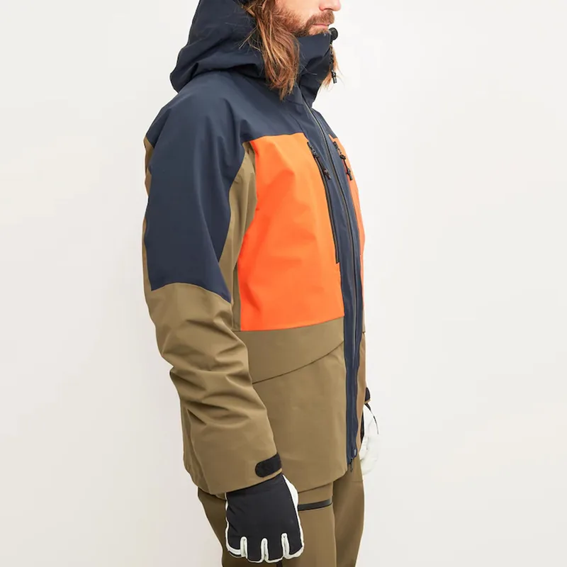 Men's Tri-Colour Ski Jacket — 3 Colourways — Orange & Navy, worn side view
