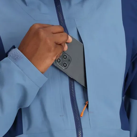 Men's Two-Tone Hardshell Jacket — Light Blue / Navy, chest pocket and phone detail