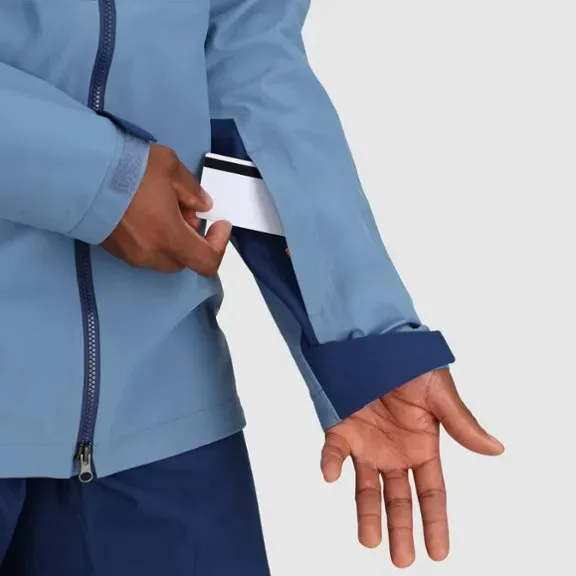 Men's Two-Tone Hardshell Jacket — Light Blue / Navy, sleeve pass pocket detail