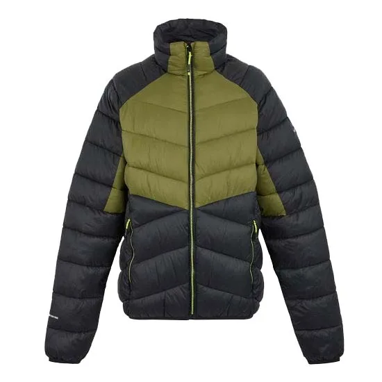 Men’s Two-Tone Puffer Jacket — Black & Olive / Dark Teal & Navy — Black & Olive, front view