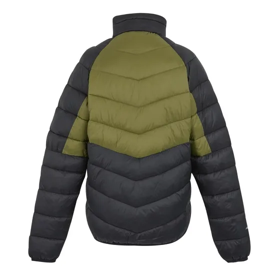 Men’s Two-Tone Puffer Jacket — Black & Olive / Dark Teal & Navy — Black & Olive, back view