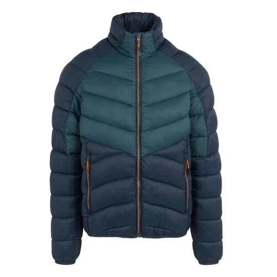Men’s Two-Tone Puffer Jacket — Black & Olive / Dark Teal & Navy — Dark Teal & Navy, front view