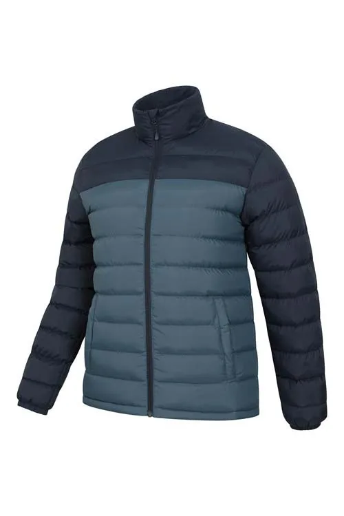 Men’s Two-Tone Quilted Jacket — Navy & Teal — Navy & Teal, three-quarter front view