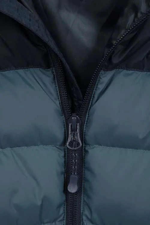 Men’s Two-Tone Quilted Jacket — Navy & Teal — Navy & Teal, collar and zip detail