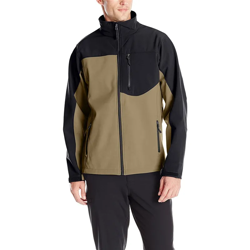 Men’s Two-Tone Softshell Jacket — 4 Colourways — Khaki & Black, model front view