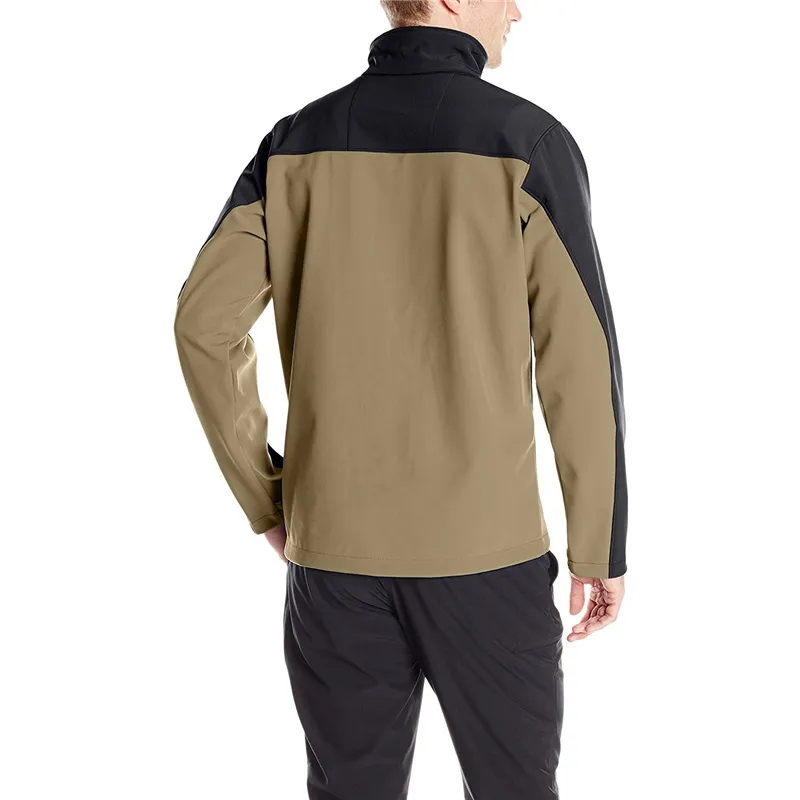 Men’s Two-Tone Softshell Jacket — 4 Colourways — Khaki & Black, model back view