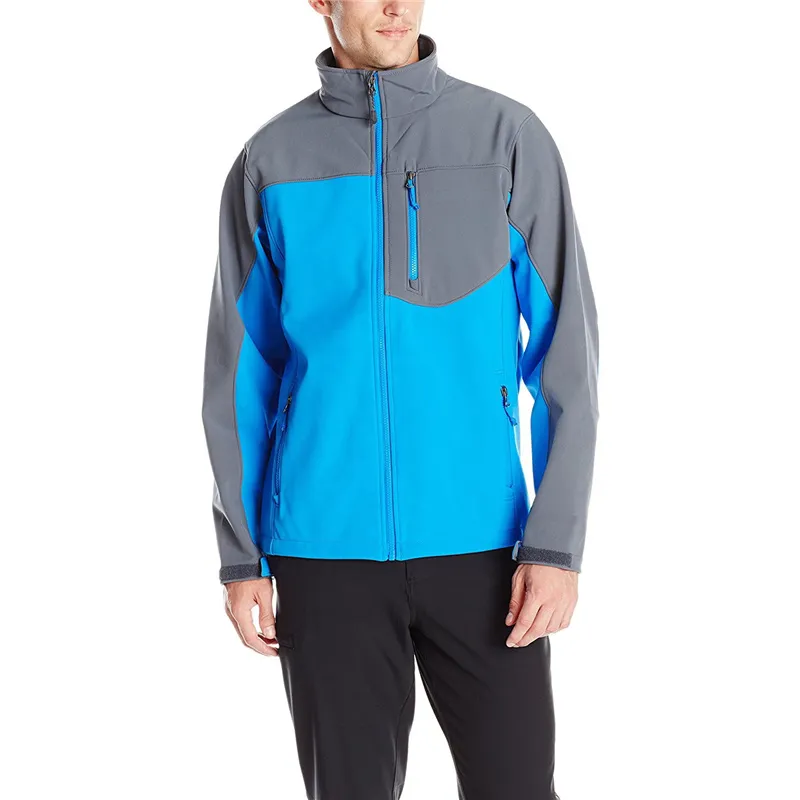 Men’s Two-Tone Softshell Jacket — 4 Colourways — Blue & Grey, model front view