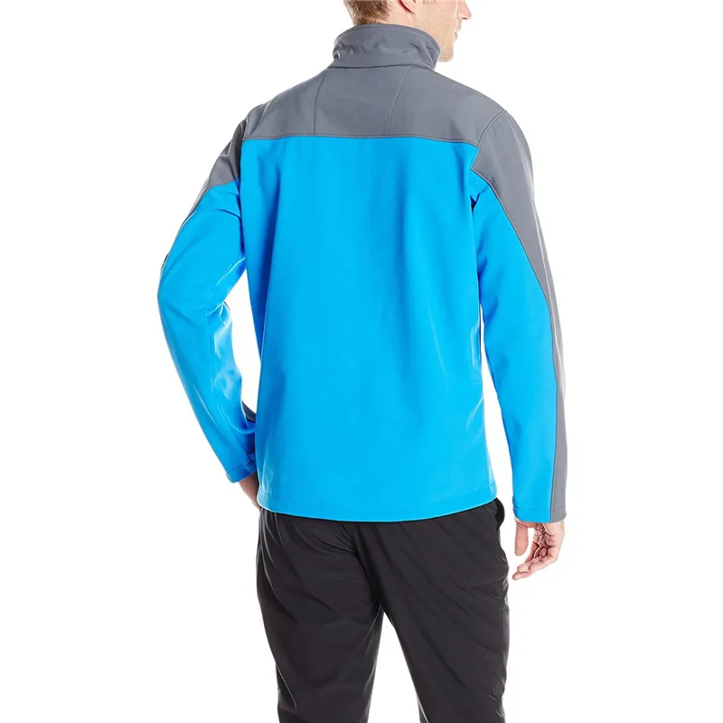 Men’s Two-Tone Softshell Jacket — 4 Colourways — Blue & Grey, model back view