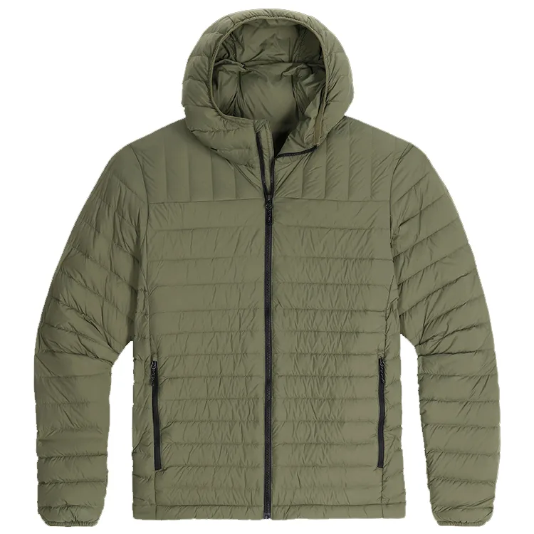 Men’s Ultralight Hooded Puffer Jacket — 5 Colourways — Army Green, front view