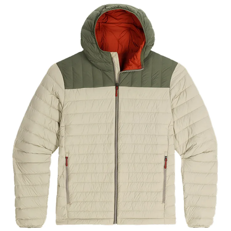 Men’s Ultralight Hooded Puffer Jacket — 5 Colourways — Cream & Olive, front view