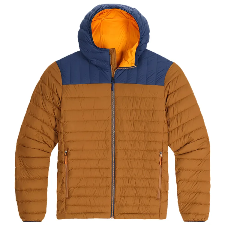 Men’s Ultralight Hooded Puffer Jacket — 5 Colourways — Navy & Rust, front view