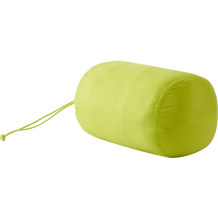 Men’s Ultralight Hooded Puffer Jacket — Orange & Lime Green — Lime Green, packed into its stuff sack