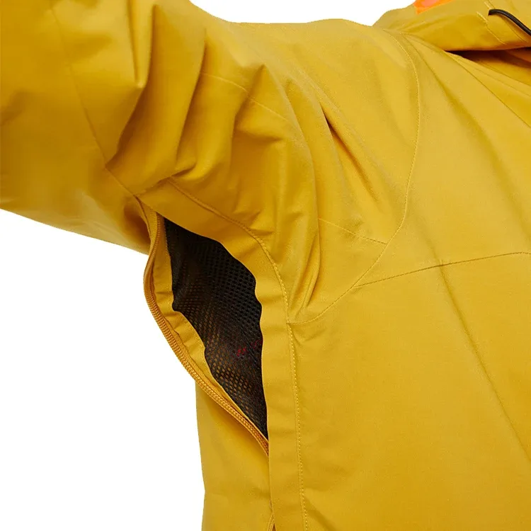 Men's Insulated Snowboard Jacket — 4 Colourways — Mustard, underarm mesh vent detail
