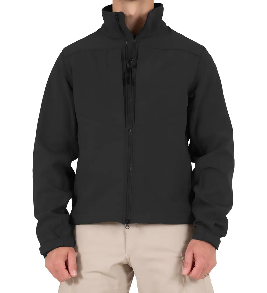 Men’s Stand-Collar Softshell Jacket — Black — Black, front view