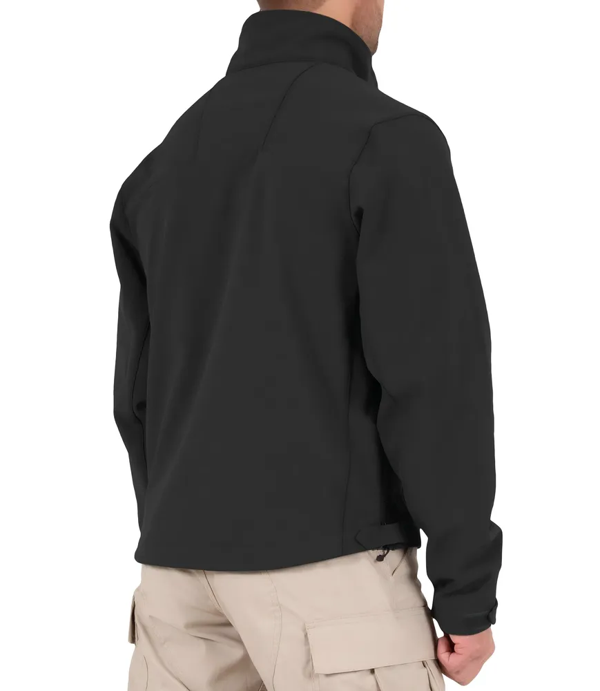 Men’s Stand-Collar Softshell Jacket — Black — Black, back view