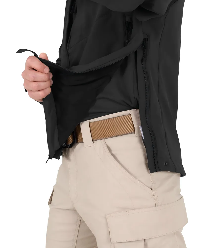 Men’s Stand-Collar Softshell Jacket — Black — Black, hem detail