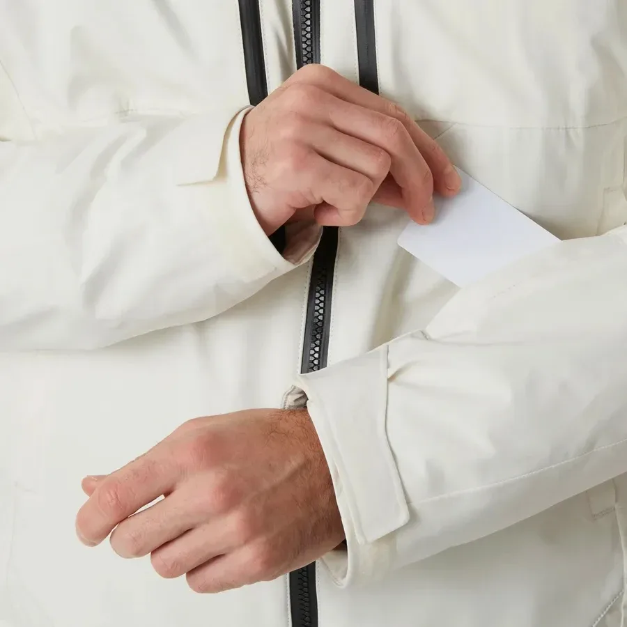 Men's Ski Jacket — White — White, sleeve pass pocket detail