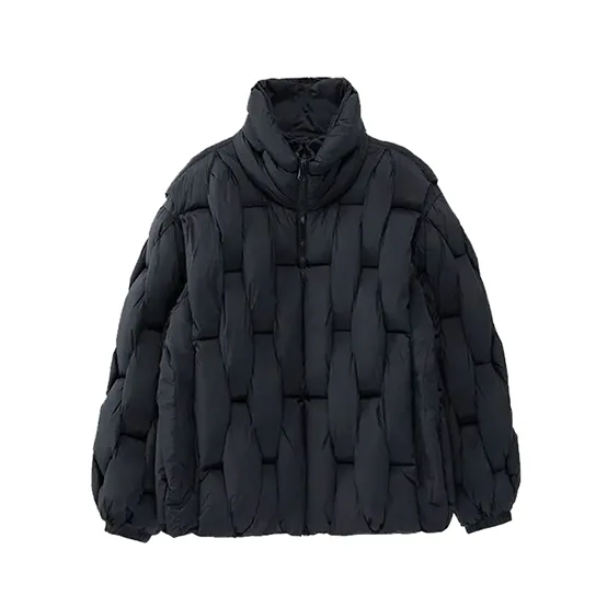 Men’s Woven-Quilt Puffer Jacket — 6 Colourways — Black, front view