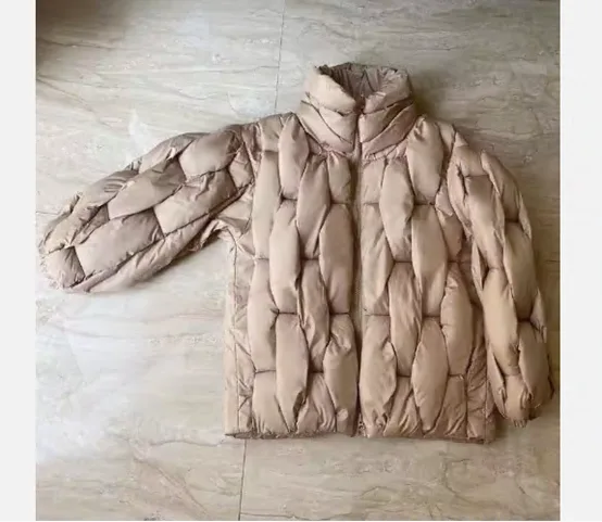 Men’s Woven-Quilt Puffer Jacket — 6 Colourways — Cream, front view