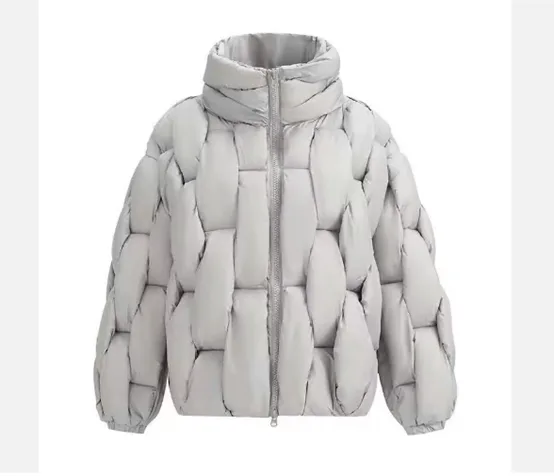 Men’s Woven-Quilt Puffer Jacket — 6 Colourways — Light Grey, front view