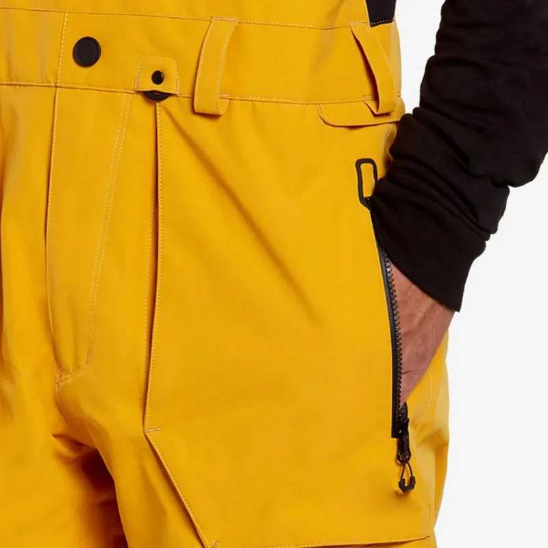 Men's Yellow Ski Bib Pants — 1 Colourway — Yellow, waist and pocket close-up