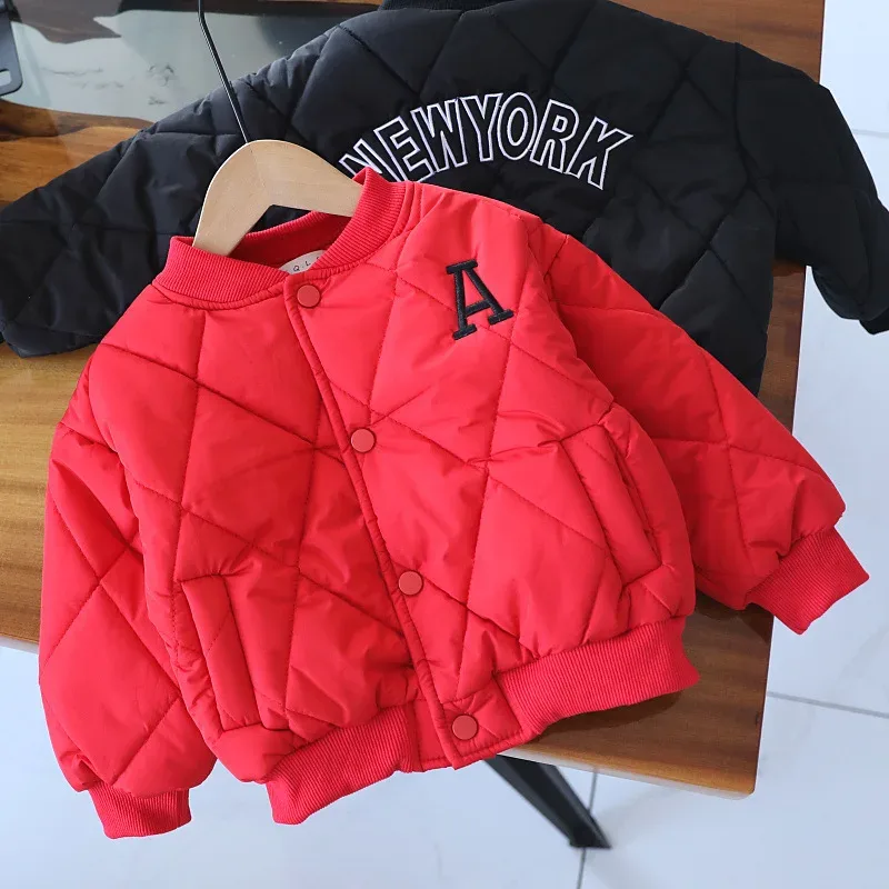 Toddlers' A-Line Quilted Jacket — Red, front, with the black colourway behind
