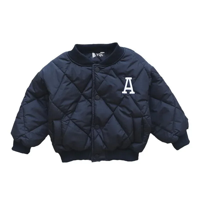Toddlers' A-Line Quilted Jacket — Black, studio front