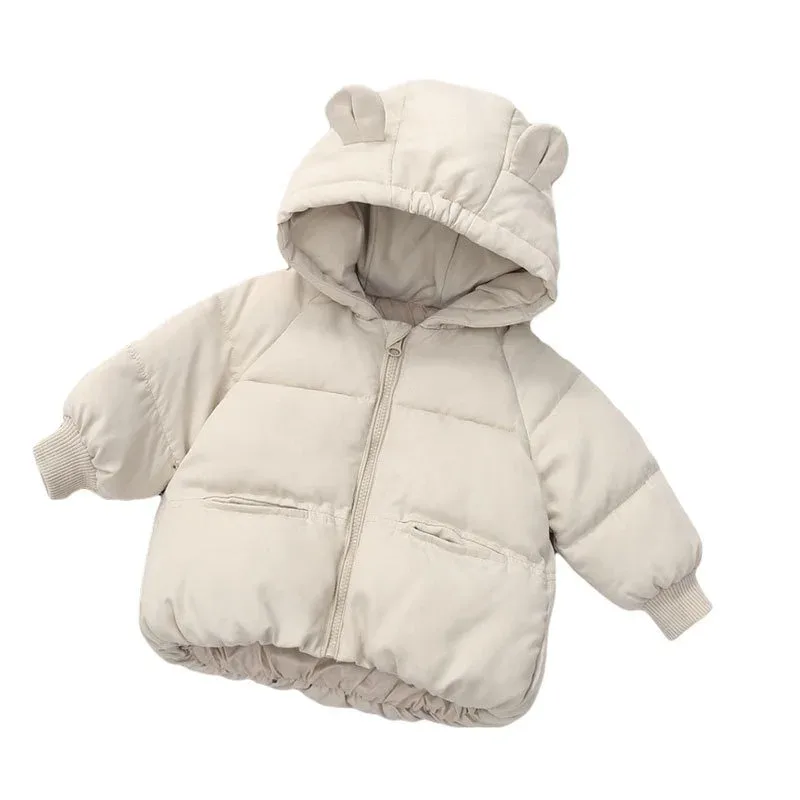 Toddler Bear-Ear Hooded Padded Coat — White, front