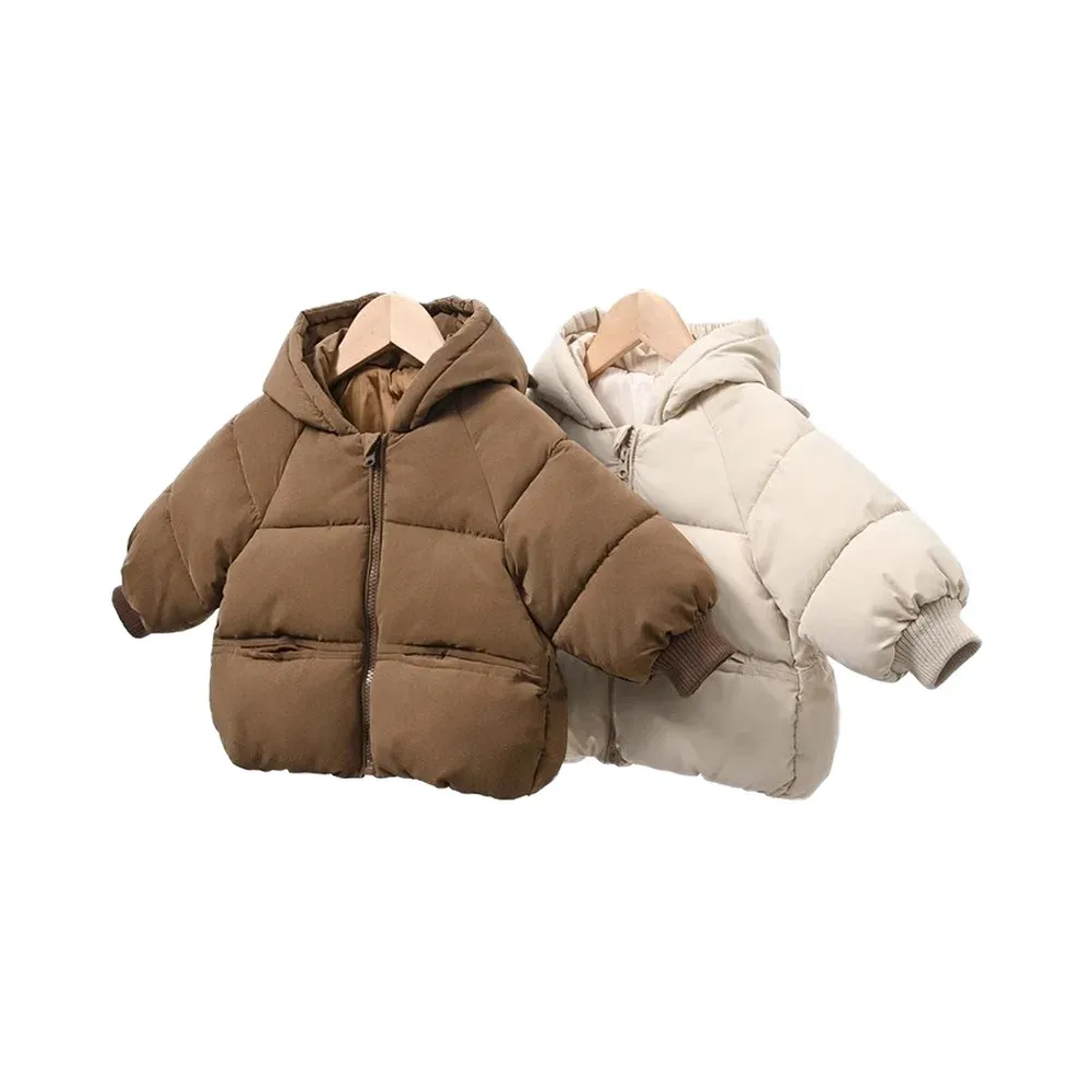 Toddler Bear-Ear Hooded Puffer Jacket — Both colourways, flat lay pair