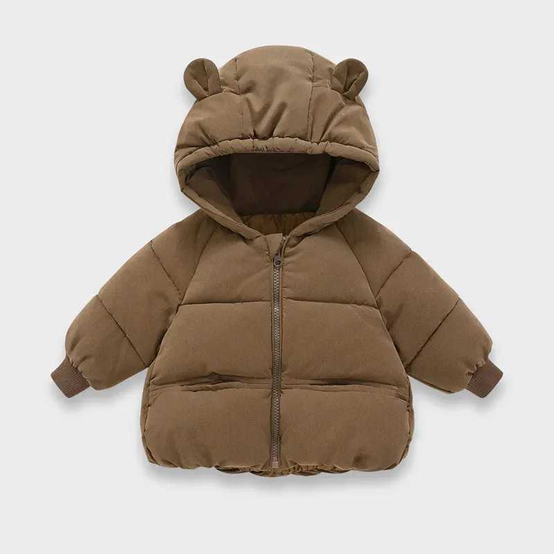 Toddler Bear-Ear Hooded Puffer Jacket — Brown, front