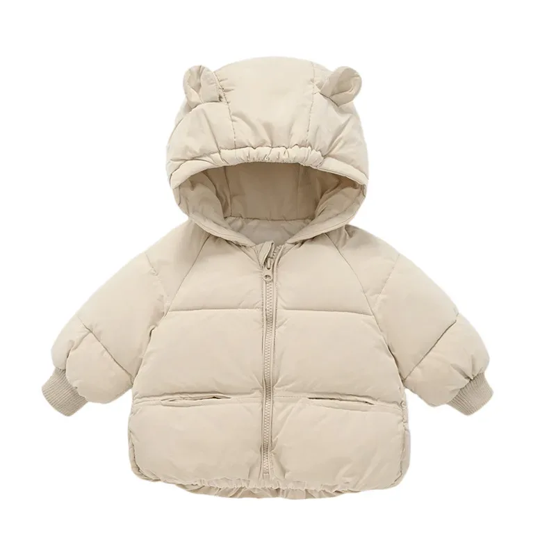 Toddler Bear-Ear Hooded Puffer Jacket — Off-White, front