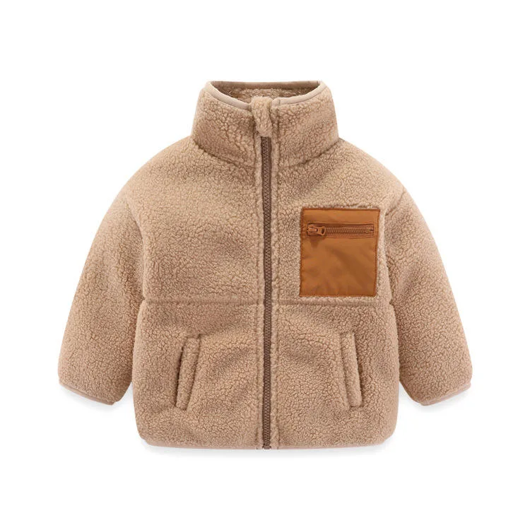 Toddler Lamb-Fleece Zip Jacket — Camel — Camel, front view