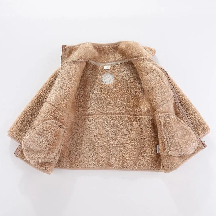 Toddler Lamb-Fleece Zip Jacket — Camel — Camel, open inside view