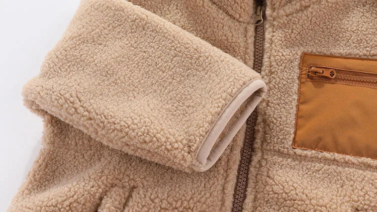 Toddler Lamb-Fleece Zip Jacket — Camel — Camel, cuff detail
