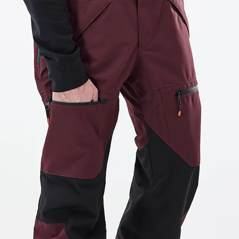 Unisex Adjustable-Strap Ski Bib — 4 Colourways — Burgundy, leg detail
