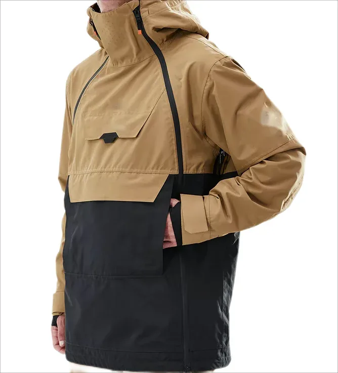 Unisex Anorak Ski Jacket — Tan & Black — Tan & Black, front view