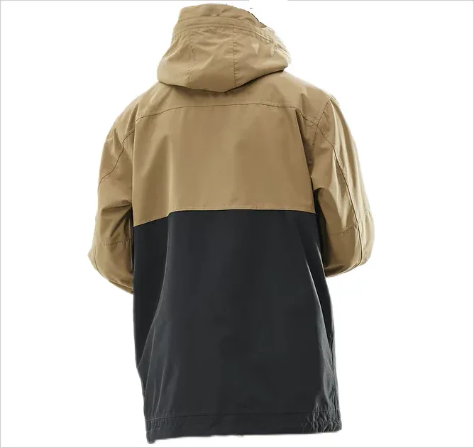 Unisex Anorak Ski Jacket — Tan & Black — Tan & Black, back view