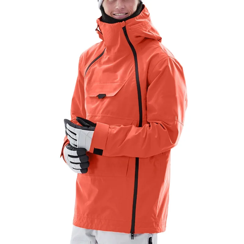 Unisex Asymmetric-Zip Ski Jacket — Orange
