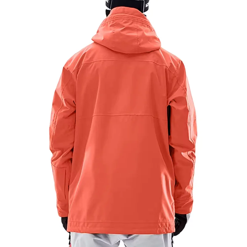 Unisex Asymmetric-Zip Ski Jacket — Orange — Orange, worn back view