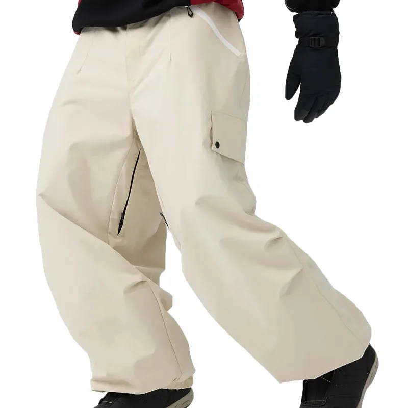 Unisex Baggy Snow Pants — 6 Colourways — Cream, worn front view