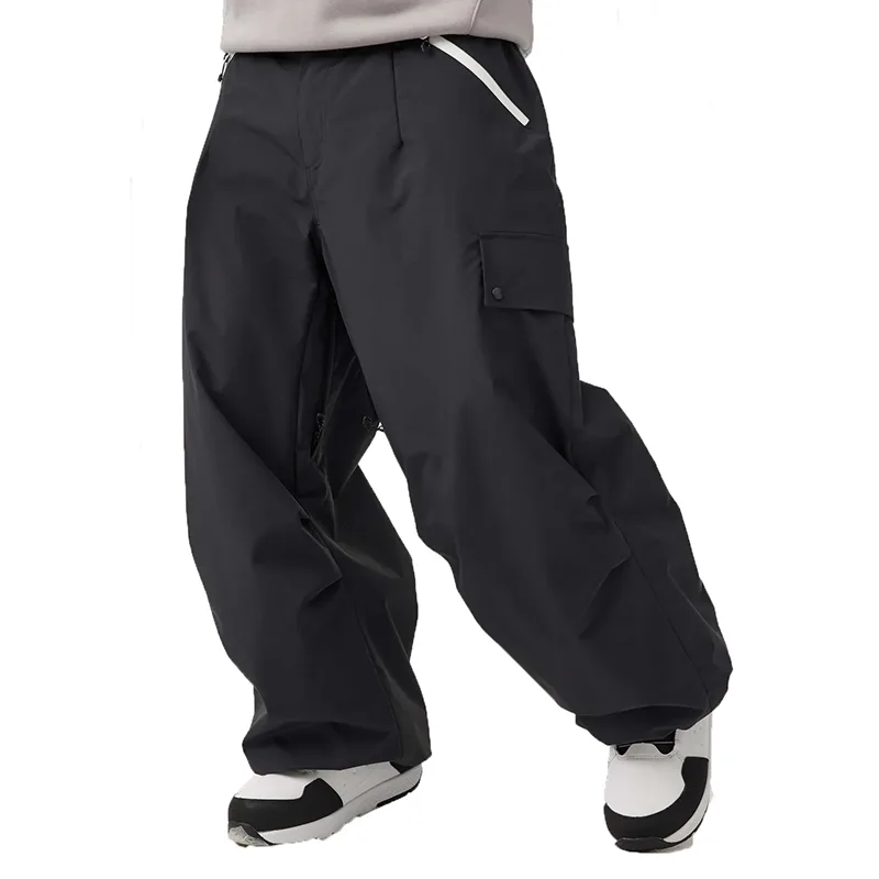 Unisex Baggy Snowboard Pants — Black, front view
