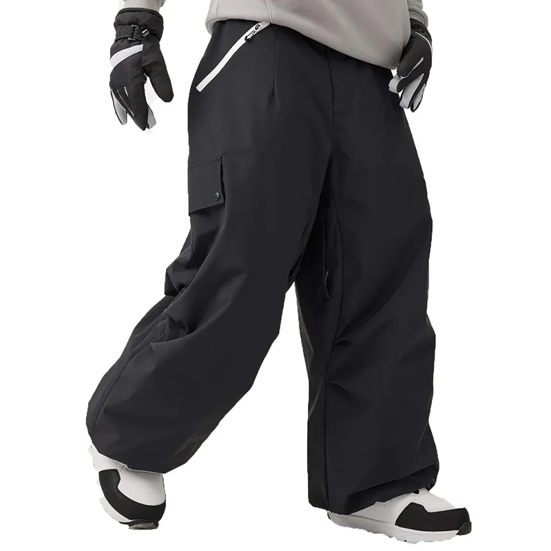 Unisex Baggy Snowboard Pants — Black, front view, walking