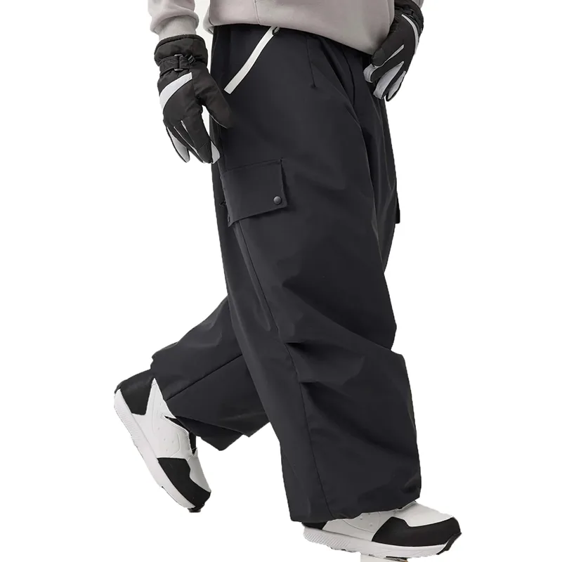 Unisex Baggy Snowboard Pants — Black, side view