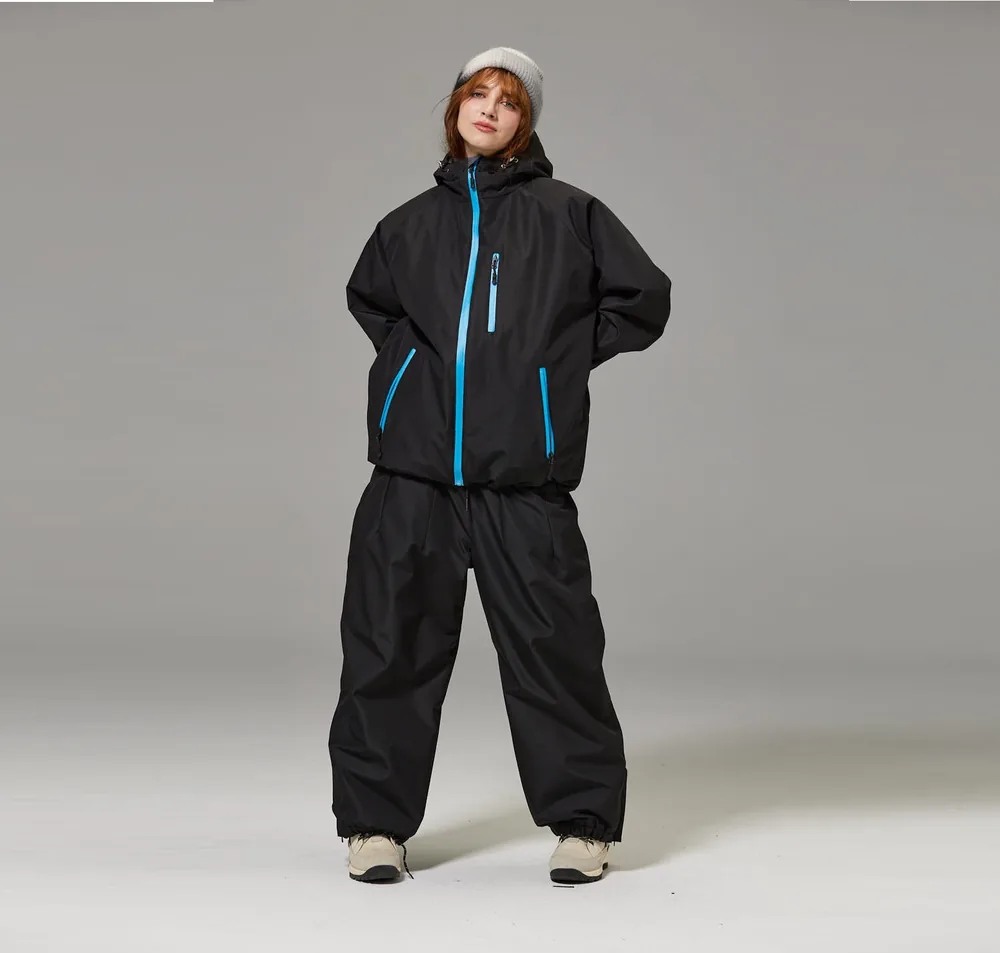 Unisex baggy two-piece ski suit — Black