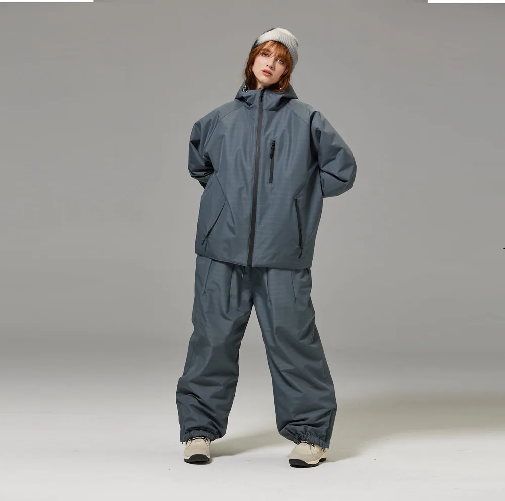 Unisex baggy two-piece ski suit — Gray