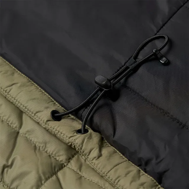 Unisex Box-Quilted Hooded Jacket — Army Green — Army Green, hood drawcord detail