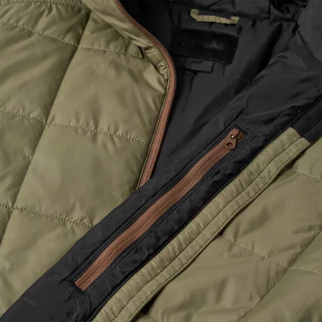 Unisex Box-Quilted Hooded Jacket — Army Green — Army Green, interior and inner pocket